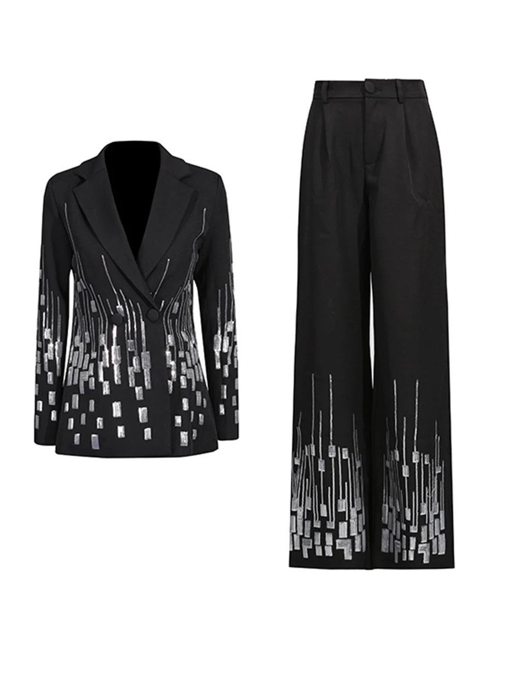 Autumn Slim Women'S Suit Set Fashion 2025 New Double-Breasted Blazer & Wide-Leg Pants Set Winter Solid Chic Outfit