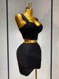 Women Sexy Top Short Skirt Bodycon Bandage Two Pieces Sets White Black 2025 Evening Party Luxury Birthday Outfit Nightclub Suits