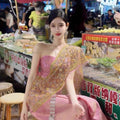 Women's Thailand Traditional Clothing Two Set Thai Dress National Costume Dai Dress Minority Retro Costume Dance Photography