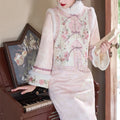 Suede Velvet Chesongam Pink Princess Chinese Style Dress Women Long Qipao Sleeveless Vest Top Spring Festival Hanfu Costume