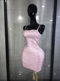 Pink Foil Color Women Sexy Strap Bodycon Mini Bandage Dress Nightclub Party Celebrate Birthday Girls Vacation Outfit Wholesale