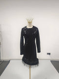 Solid Spliced Sequines Slimming Dresses for Women O Neck Long Sleeve Temperament Dress Female Fashion New