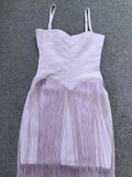 Fashion Sweetheart Spaghetti Strap Maxi Dress for Women Solid Fringe Floor Length Bodycon Back Zipper for Evening Party Club