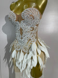 Luxury Sparkly Diamonds Pearls Strapless Mesh Maxi Dress Elegant Eveing Birthday Party Sexy Nightclub Performance Stage Costume