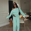 Solid Women Loose Pants Set Letter Print Off Shoulder Long Sleeve Sweatshirt Wide Leg Trousers Chic Casual Loungewear Suit 2026