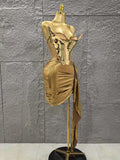 Sophisticated Gold Silver Color Strapless Shinning Crytsal 2 Pieces Bodycon Mini Dress Celebrate Nightclub Party Birthday Wear