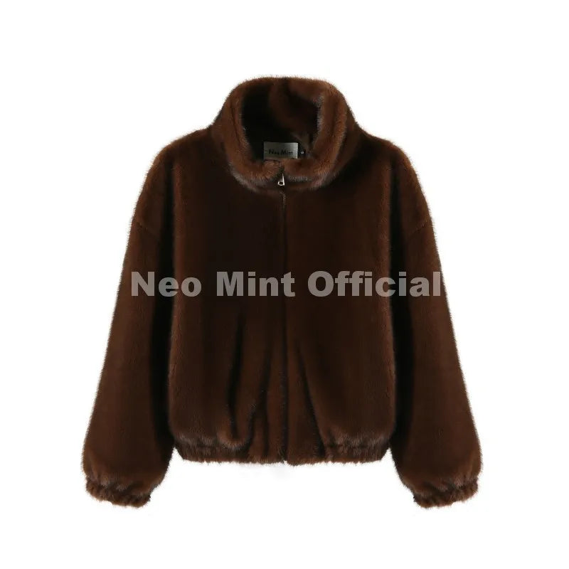 Hot Street Fashion Girls Luxury Fuzzy Mink Fur Bomber Jacket Women Winter Oversized Chunky Faux Fur Coat Warm Outerwear