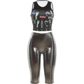 High Street Style 2 Piece Set Woman Mic Print o-Neck Tops+Reflection Design Skinny Peach Hip Shorts Sexy Fashion Suit