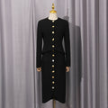 Minimalist Style Two Piece Set Female O Neck Long Sleeve Top with Button High Waist Split Bodycon Office Skirts Suit Female