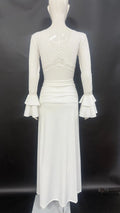 Elegant Curvy White Long Sleeve Dress Women's Sexy V Neck Lace Backless Maxi Dresses Winter Autumn Evening Female Clothing 2026