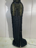 Sexy Red Strapless Mesh See Through Long Dress Evening Party Luxury Sparkly Diamond Birthday Nightclub PhotoShoot Stage Costumes