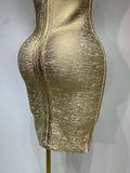 High Quality Celebrity Elegant Gold Bodycon Bandage Dress Women Sexy Nightclub Evening Party Luxury Birthday Dress Vestidos