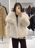 Fashion Women Solid Lapel Faux Fur Coat Long Sleeve Fluffy Loose Short Cardigan Jacket Winter Lady Thicken Warm Outwear