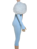 Furry Slash Neck Jumpsuit Woman Sexy Hollow Patchwork Full Sleeve Backless Skinny Hottie Street Autumn New Overalls