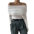 Solid Casual Pullover Sweaters For Women Slash Neck Long Sleeve Slimming Temperament Sweater Female Fashion Style