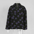 Fashion Floral Faux Lambswool Sweatshirt Women's Casual Zipper Pocket Loose Pullover Sweatshirt Autumn Festive Clothing
