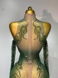 Sparkly Rhinestone Sexy Mesh Bodycon Jumpsuit Nightclub Bar Evening Party Gogo Dancer Clothing Drag Queen Outfit Stage Costume