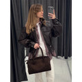 Elastic Drawstring Leather Jacket Zipper Stand Collar Long Sleeved Short Jackets Lady 2026 Autumn Women Chic Street Outerwear