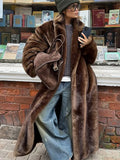 Luxury Faux Fur Maxi Coat Chic Women Open Front Stand‑collar Long Sleeve Oversized Outerwear Winter Autumn New Warm Fashion 2026