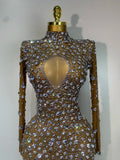 Women Sparkly Diamonds Mesh See Through Bodycon Dress Evening Birthday Party Sexy Nightclub Bar Stage Costume