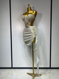 Elegant Sexy Pear Mesh See Through Two Piece Set Women Luxury Birthday Party Prom Gown Singer Nightclub Hotwife Stage Outfit