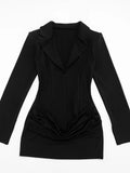 Elegant Office Dress Women Sexy Single-Breasted Hidden Buttons V-Neck Full Sleeve Folds Fashion Commute Bodycon