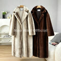 Girls Winter Luxury Striped Faux Mink Fur Coat Women Chic Brand Street Fashion Long Outerwears Jacket Overcoats