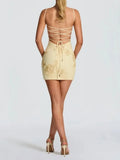 Hot Girl Spaghetti Strap Mini Dresses for Women Square Collar Sleeveless Fish Bone Tunic 3D Decoration Dress Female