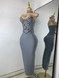 Luxury Rhinestone Women Elegant Strapless Beading with Necklace Bandage Celebrity Outfit Birthday Dress Evening Party Prom Gown