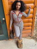 Leopard Letter Tracksuit Women 2 Piece Set Y2K Zip Crop Jacket+Metal Sash Leggings Sporty Matching Stretch Streetwear