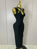 Elegant Slimming Black Pin Wrap Sleeveless Long Dress Women  Fashion Celebrity Evening Party Luxury Birthday Outfit