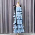 Hit Color Ruffles Cake Maxi Dress for Women Square Collar Off The Shoulder Spliced Bow Evening Temperament Dresses Female