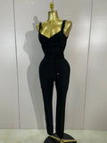 High Quality Sexy Black Halter Sleeveless Bodycom Bandage Jumpsuit Fashion Woman Evening Party Nightclub Performance Costumes