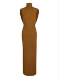 Sexy Draped Cross Elegant Dress Women Summer Turtleneck Sleeveless Backless Street Sexy Fashion Long Bodycon Dress