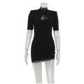 Women's Black Lace Trim Mini Dress Cutout Ruched Bodycon Stretch Dresses Chic Party Club Night Out Fashion High Street Outfit
