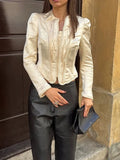 Elegant Folds Women Jackets Stand Collar Long Sleeve Fitted Jacket for Commute Weekend Outing Wear Fashion Autumn