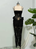 2026 Elegant Black Lace Spaghetti-Strap Maxi Dress Black Floral Lace Party Evening Gown Birthday Prom Vestidos