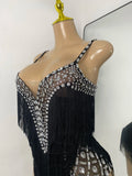 Women Sexy Sparkly Rhinestone Tassels Mesh See Through Sleeveless Bodysuit Nightclub Performance Dance Costume Singer Stage Wear