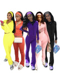 Casual Sporty 2 Piece Set Women Tracksuit Basic Stretch Zip Jacket+Stretch Flare Pants Matching Fitness Street Outfit