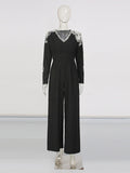 Elegant Slim Fit Long Sleeved Jumpsuit 2026 New Heavy Industry Bead Diamond High Waist Solid Color Long Jumpsuit