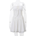 Elegant Lace Corset Casual White Short Ballet Dress Square Collar A-line Bandage Mini Dresses Sweet Y2K Black 2025 Summer New In