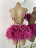 Sparkly Sequins Strapless Top Mini Skirt Sets Luxury Mesh Backless Women's Outfit Two Pieces Birthday Celebrate Stage Wear