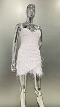 White Sequined Beaded Feather Glam V-Neck Suspender Dress Fashion Hot Party Stage Performance Dress Vestidos Para Festas De Luxo