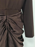 Sexy Evening Party Black Color Midi Dress for Women O Neck Long Sleeve Pachwork Metal Buckle Folds Bodycon Dresses Female
