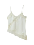 See Througth Lace Edge Tank Tops for Women V Neck Sleeveless Pathwork Hollow Out Sexy Fashionable Vest Female New