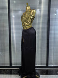 Opulent Arrival Gold Color Sexy Laced-up Tops 2 Pieces Set Long Dress Women Celebrate Evening Party Celebrity Elegant Dress