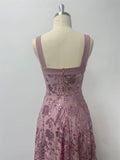 High Quality Sexy Pink Flower Embroidery Maxi Dress Straps Split Sleeveless A Line Floor Length Party Evening Gown 2025