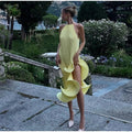 Romantic Halter Lace Up Maxi Dress Women Chic Ribbed Knit Ruffled High-slit Slim Long Dresses 2026 Lady Spring Trendy Vestidos