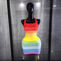 Rainbow Color Women Sexy Halter Backless Bodycon Mini Bandage Dress Nightclub Party Celebrate Fashion Birthday Clothing
