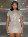 Wild See Through Dress Women Hottie Fashion Short Sleeve Stretch Skinny Coquette Midnight Street Party Club Bodycon